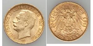 20 Mark Grand Duchy of Baden (1806-1918) Gold Friedrich II. (Baden, Großherzog) (1857 - 1928)