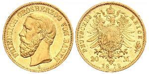 20 Mark Grand Duchy of Baden (1806-1918) Gold Frederick I, Grand Duke of Baden (1826 - 1907)