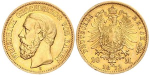 20 Mark Grand Duchy of Baden (1806-1918) Gold Frederick I, Grand Duke of Baden (1826 - 1907)