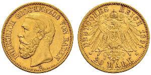 20 Mark Grand Duchy of Baden (1806-1918) Gold Friedrich I. (Baden, Großherzog) (1826 - 1907)