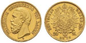 20 Mark Grand Duchy of Baden (1806-1918) Gold Frederick I, Grand Duke of Baden (1826 - 1907)