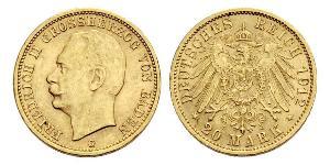 20 Mark Grand Duchy of Baden (1806-1918) Gold Friedrich II. (Baden, Großherzog) (1857 - 1928)