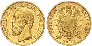 20 Mark Grand Duchy of Baden (1806-1918) Gold Friedrich I. (Baden, Großherzog) (1826 - 1907)