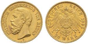 20 Mark Grand Duchy of Baden (1806-1918) Gold Frederick I, Grand Duke of Baden (1826 - 1907)