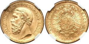 20 Mark Grand Duchy of Baden (1806-1918) Gold Frederick I, Grand Duke of Baden (1826 - 1907)