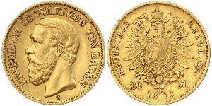 20 Mark Grand Duchy of Baden (1806-1918) Gold Frederick I, Grand Duke of Baden (1826 - 1907)