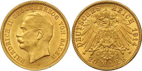 20 Mark Grand Duchy of Baden (1806-1918) Gold Frederick II, Grand Duke of Baden (1857 - 1928)