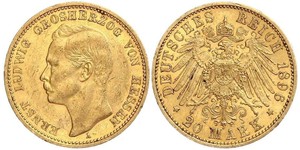 20 Mark Grand Duchy of Hesse (1806 - 1918) Gold Ernest Louis, Grand Duke of Hesse (1868 - 1937)