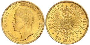 20 Mark Grand Duchy of Hesse (1806 - 1918) Gold Ernest Louis, Grand Duke of Hesse (1868 - 1937)