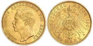 20 Mark Grand Duchy of Hesse (1806 - 1918) Gold Ernest Louis, Grand Duke of Hesse (1868 - 1937)