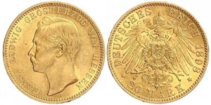 20 Mark Grand Duchy of Hesse (1806 - 1918) Gold Ernest Louis, Grand Duke of Hesse (1868 - 1937)