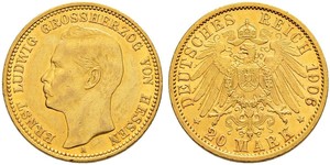 20 Mark Grand Duchy of Hesse (1806 - 1918) Gold Ernest Louis, Grand Duke of Hesse (1868 - 1937)