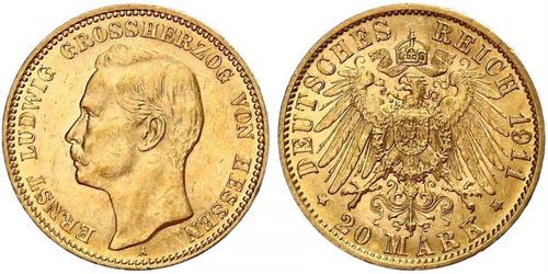 20 Mark Grand Duchy of Hesse (1806 - 1918) Gold Ernest Louis, Grand Duke of Hesse (1868 - 1937)