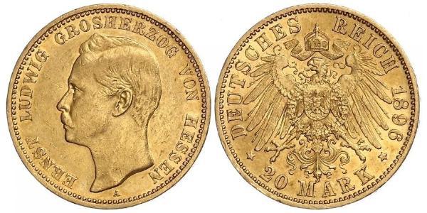 20 Mark Grand Duchy of Hesse (1806 - 1918) Gold Ernest Louis, Grand Duke of Hesse (1868 - 1937)
