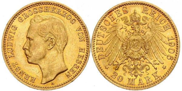 20 Mark Grand Duchy of Hesse (1806 - 1918) Gold Ernest Louis, Grand Duke of Hesse (1868 - 1937)