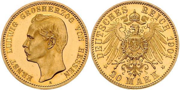 20 Mark Grand Duchy of Hesse (1806 - 1918) Gold Ernest Louis, Grand Duke of Hesse (1868 - 1937)