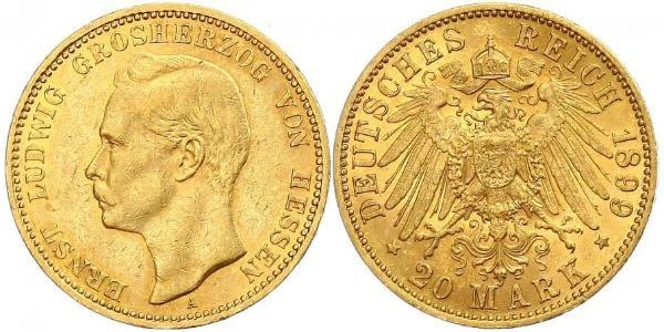 20 Mark Grand Duchy of Hesse (1806 - 1918) Gold Ernest Louis, Grand Duke of Hesse (1868 - 1937)