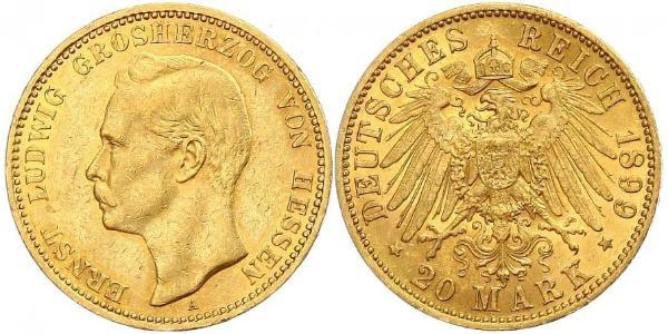 20 Mark Grand Duchy of Hesse (1806 - 1918) Gold Ernest Louis, Grand Duke of Hesse (1868 - 1937)