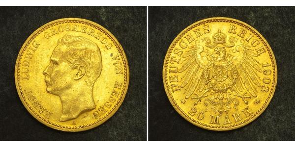 20 Mark Grand Duchy of Hesse (1806 - 1918) Gold Ernest Louis, Grand Duke of Hesse (1868 - 1937)