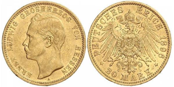 20 Mark Grand Duchy of Hesse (1806 - 1918) Gold Ernest Louis, Grand Duke of Hesse (1868 - 1937)