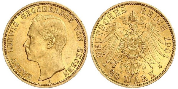 20 Mark Großherzogtum Hessen (1806 - 1918) Gold Ernst Ludwig (Hessen-Darmstadt, Großherzog) (1868 - 1937)