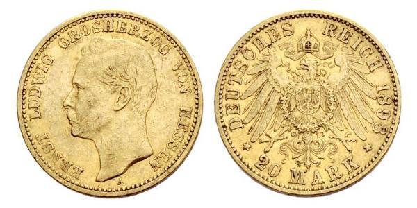 20 Mark Großherzogtum Hessen (1806 - 1918) Gold Ernst Ludwig (Hessen-Darmstadt, Großherzog) (1868 - 1937)