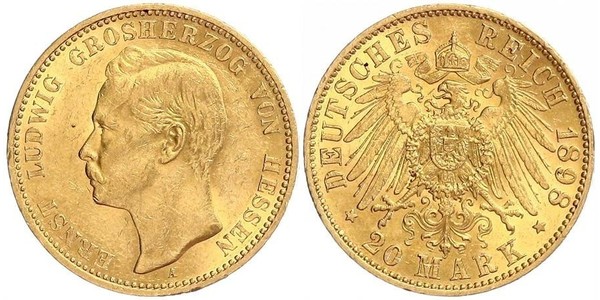 20 Mark Großherzogtum Hessen (1806 - 1918) Gold Ernst Ludwig (Hessen-Darmstadt, Großherzog) (1868 - 1937)