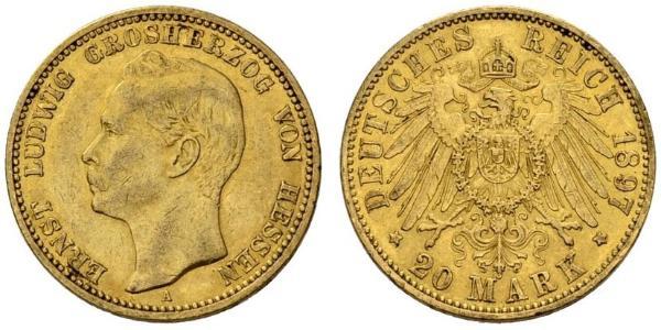 20 Mark Großherzogtum Hessen (1806 - 1918) Gold Ernst Ludwig (Hessen-Darmstadt, Großherzog) (1868 - 1937)