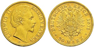 20 Mark Kingdom of Bavaria (1806 - 1918) Gold Ludwig II of Bavaria (1845 – 1886)