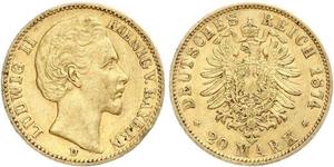 20 Mark Kingdom of Bavaria (1806 - 1918) Gold Ludwig II of Bavaria (1845 – 1886)