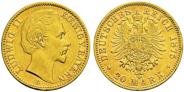20 Mark Kingdom of Bavaria (1806 - 1918) Gold Ludwig II of Bavaria (1845 – 1886)