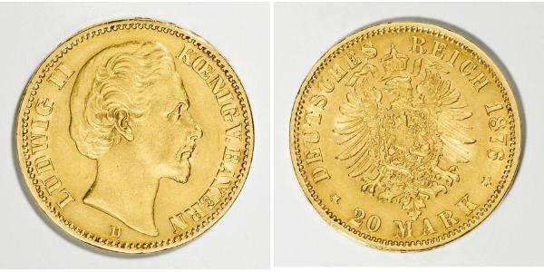 20 Mark Kingdom of Bavaria (1806 - 1918) Gold Ludwig II of Bavaria (1845 – 1886)