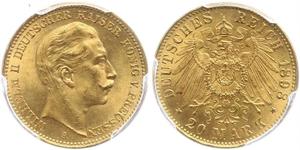 20 Mark Kingdom of Prussia (1701-1918) Gold Wilhelm II, German Emperor (1859-1941)