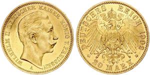 20 Mark Kingdom of Prussia (1701-1918) Gold Wilhelm II, German Emperor (1859-1941)