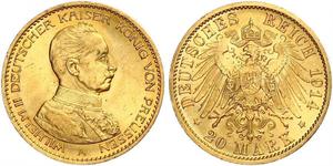 20 Mark Kingdom of Prussia (1701-1918) Gold Wilhelm II, German Emperor (1859-1941)