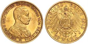 20 Mark Kingdom of Prussia (1701-1918) Gold Wilhelm II, German Emperor (1859-1941)