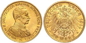 20 Mark Kingdom of Prussia (1701-1918) Gold Wilhelm II, German Emperor (1859-1941)