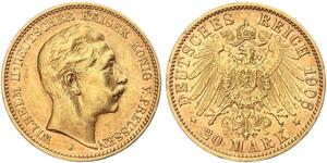 20 Mark Kingdom of Prussia (1701-1918) Gold Wilhelm II, German Emperor (1859-1941)