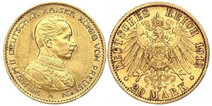 20 Mark Kingdom of Prussia (1701-1918) Gold Wilhelm II, German Emperor (1859-1941)