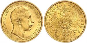 20 Mark Kingdom of Prussia (1701-1918) Gold Wilhelm II, German Emperor (1859-1941)