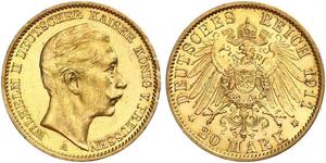 20 Mark Kingdom of Prussia (1701-1918) Gold Wilhelm II, German Emperor (1859-1941)