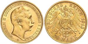 20 Mark Kingdom of Prussia (1701-1918) Gold Wilhelm II, German Emperor (1859-1941)