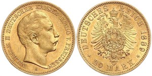 20 Mark Kingdom of Prussia (1701-1918) Gold Wilhelm II, German Emperor (1859-1941)