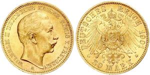 20 Mark Kingdom of Prussia (1701-1918) Gold Wilhelm II, German Emperor (1859-1941)