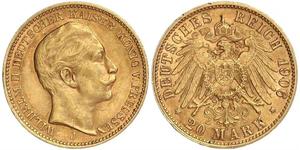 20 Mark Kingdom of Prussia (1701-1918) Gold Wilhelm II, German Emperor (1859-1941)