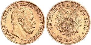 20 Mark Kingdom of Prussia (1701-1918) Gold Wilhelm I, German Emperor (1797-1888)