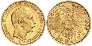 20 Mark Kingdom of Prussia (1701-1918) Gold Wilhelm II, German Emperor (1859-1941)