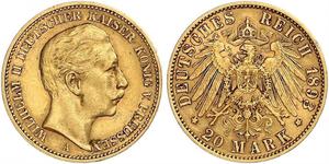 20 Mark Kingdom of Prussia (1701-1918) Gold Wilhelm II, German Emperor (1859-1941)