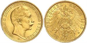 20 Mark Kingdom of Prussia (1701-1918) Gold Wilhelm II, German Emperor (1859-1941)