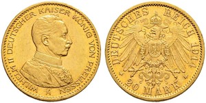 20 Mark Kingdom of Prussia (1701-1918) Gold Wilhelm II, German Emperor (1859-1941)